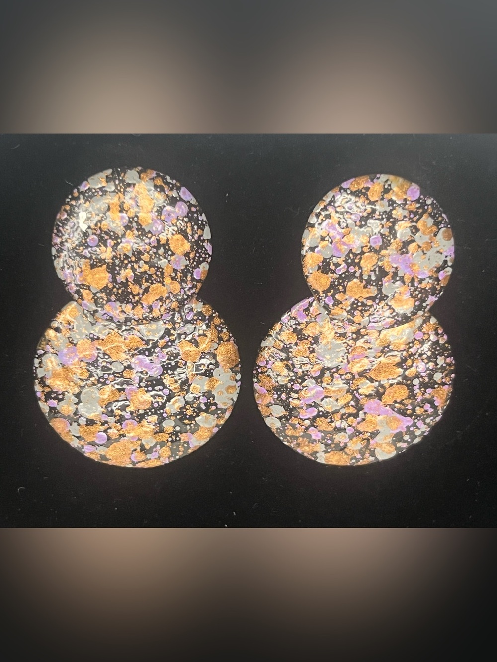 Round Abstract Drop Earrings in Black, Gold, Lilac